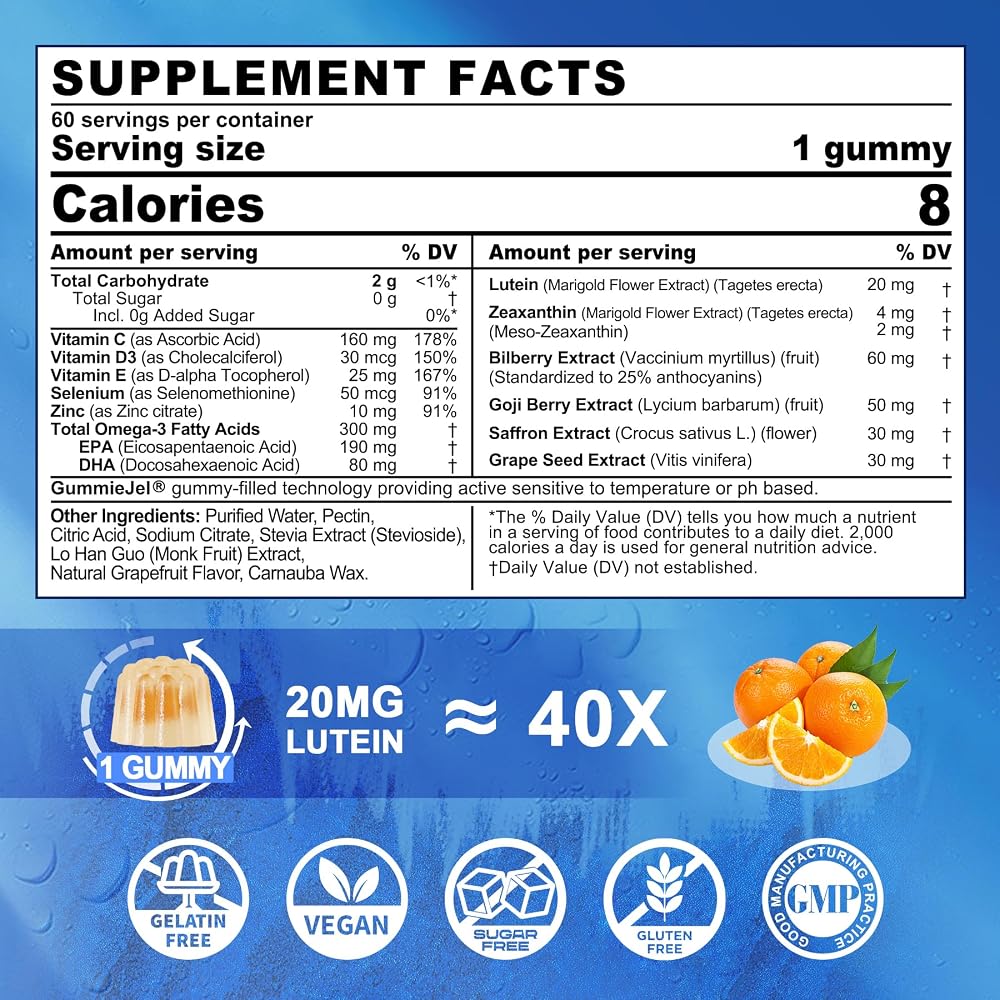 LILICARE Sugar Free Lutein 20mg 40mg Filled Gummies