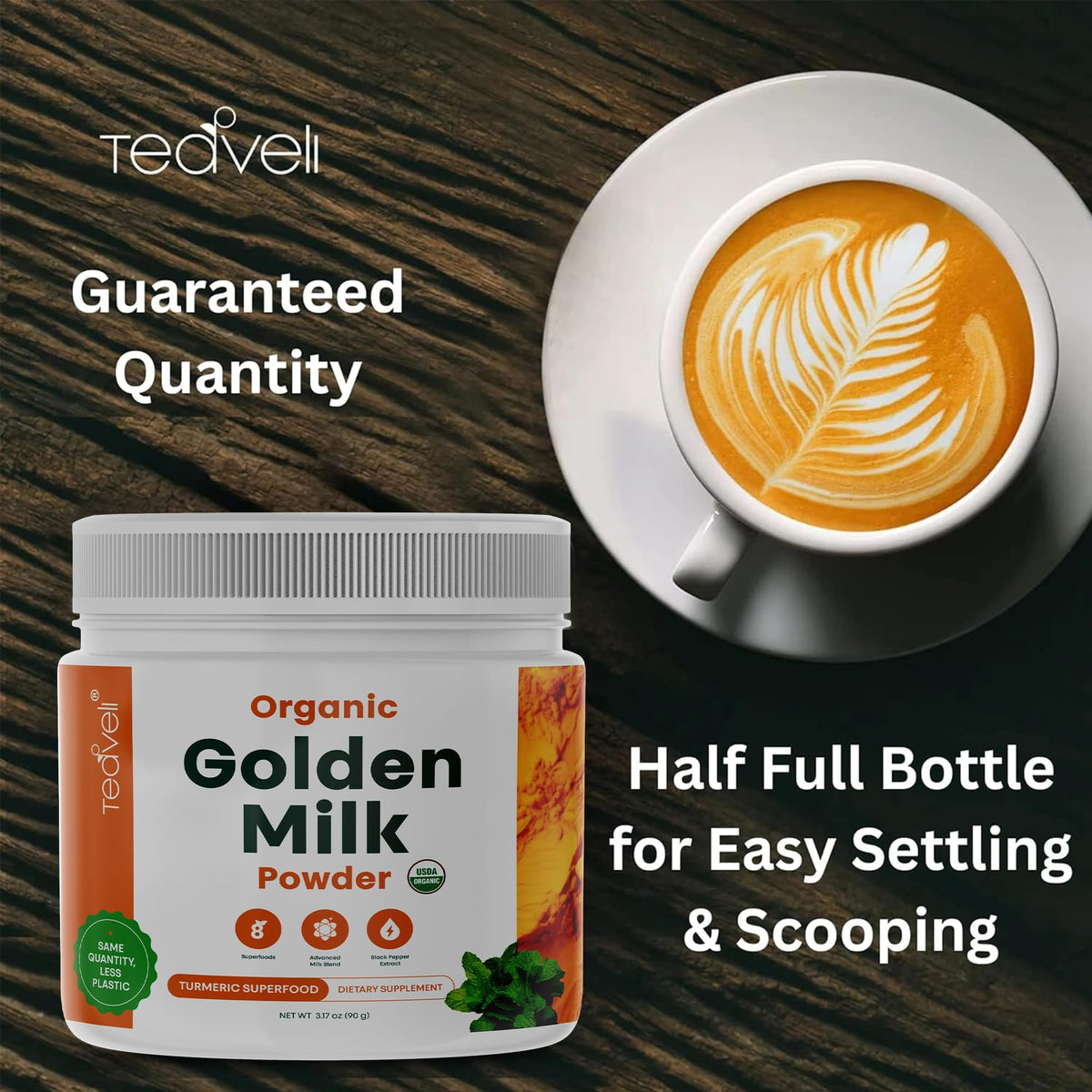 Teaveli Golden Milk Powder Organic with Turmeric & Ashwagandha - 30 Servings - image 3