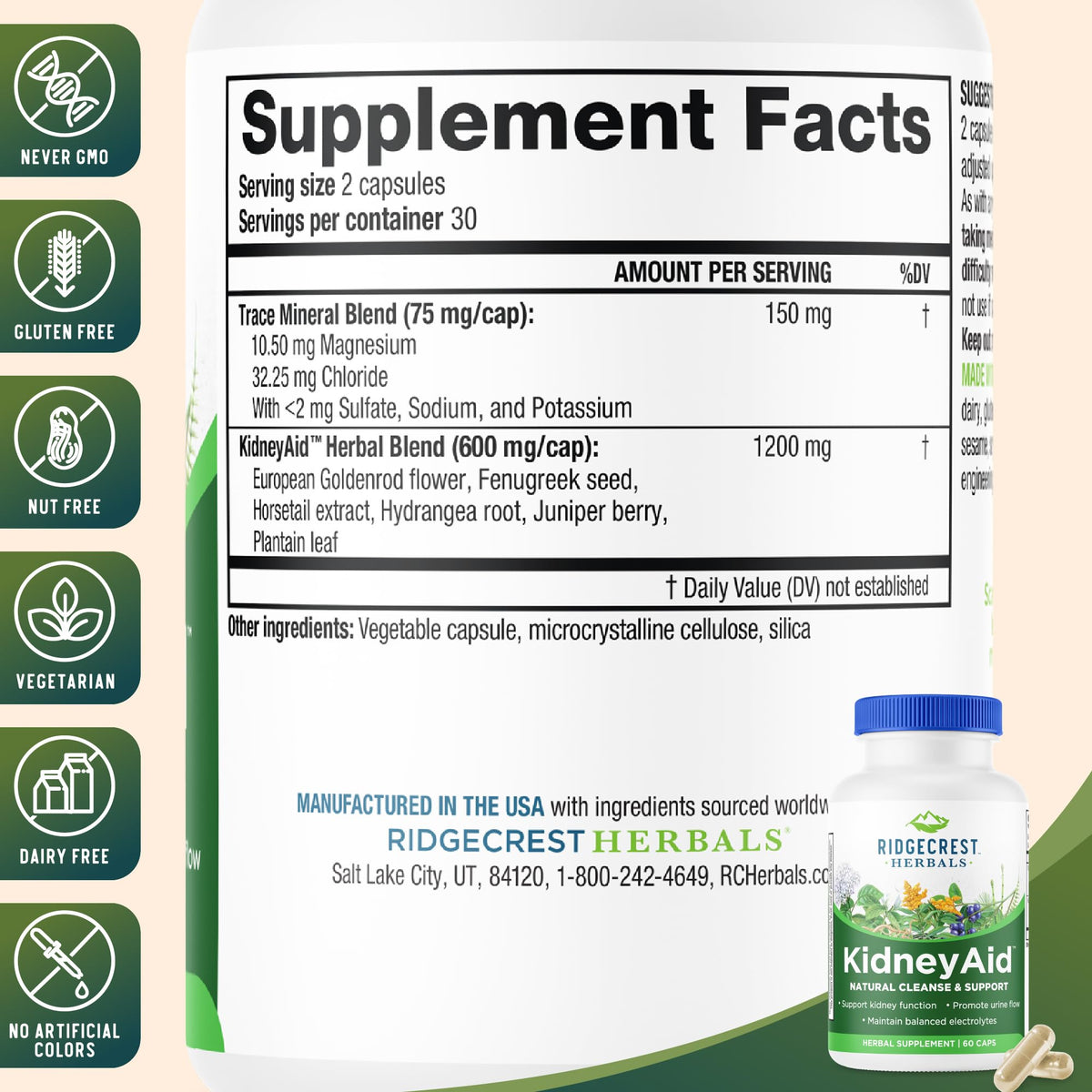 RidgeCrest Herbals KidneyAid Kidney Support - 60 Capsules - image 3
