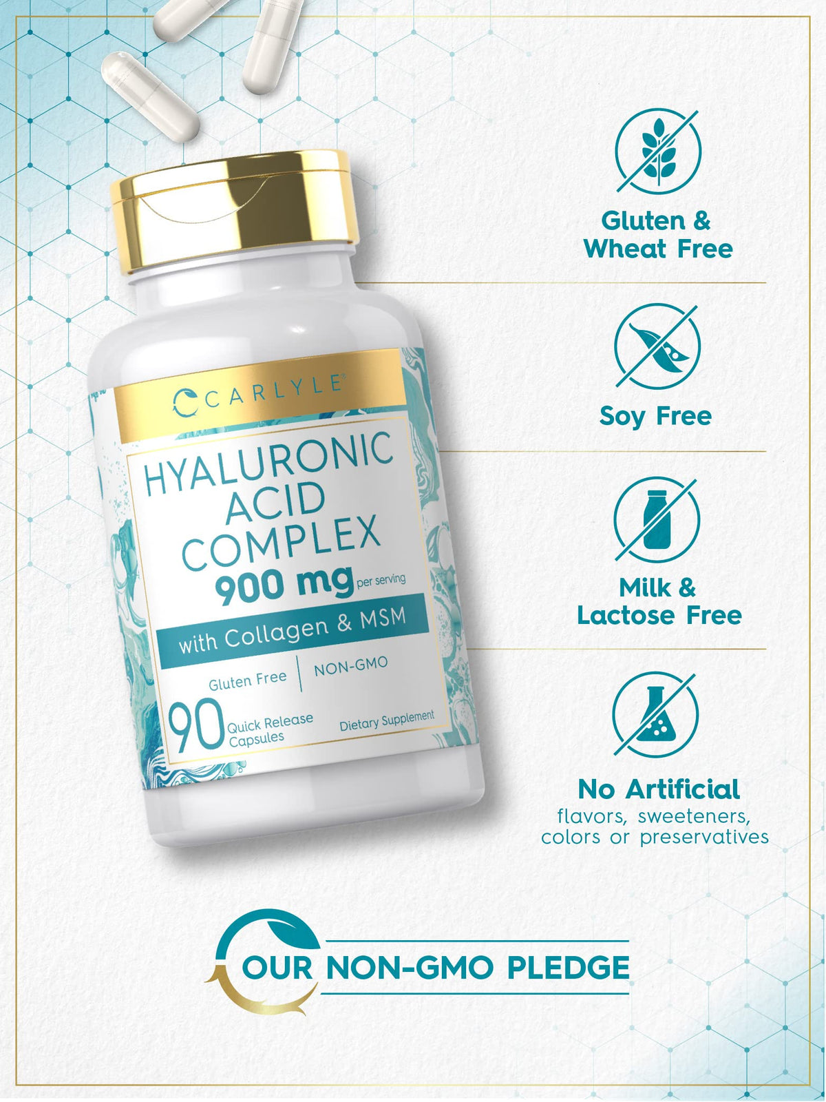 Carlyle Hyaluronic Acid Complex 900 mg with Collagen - 90 Capsules - image 4