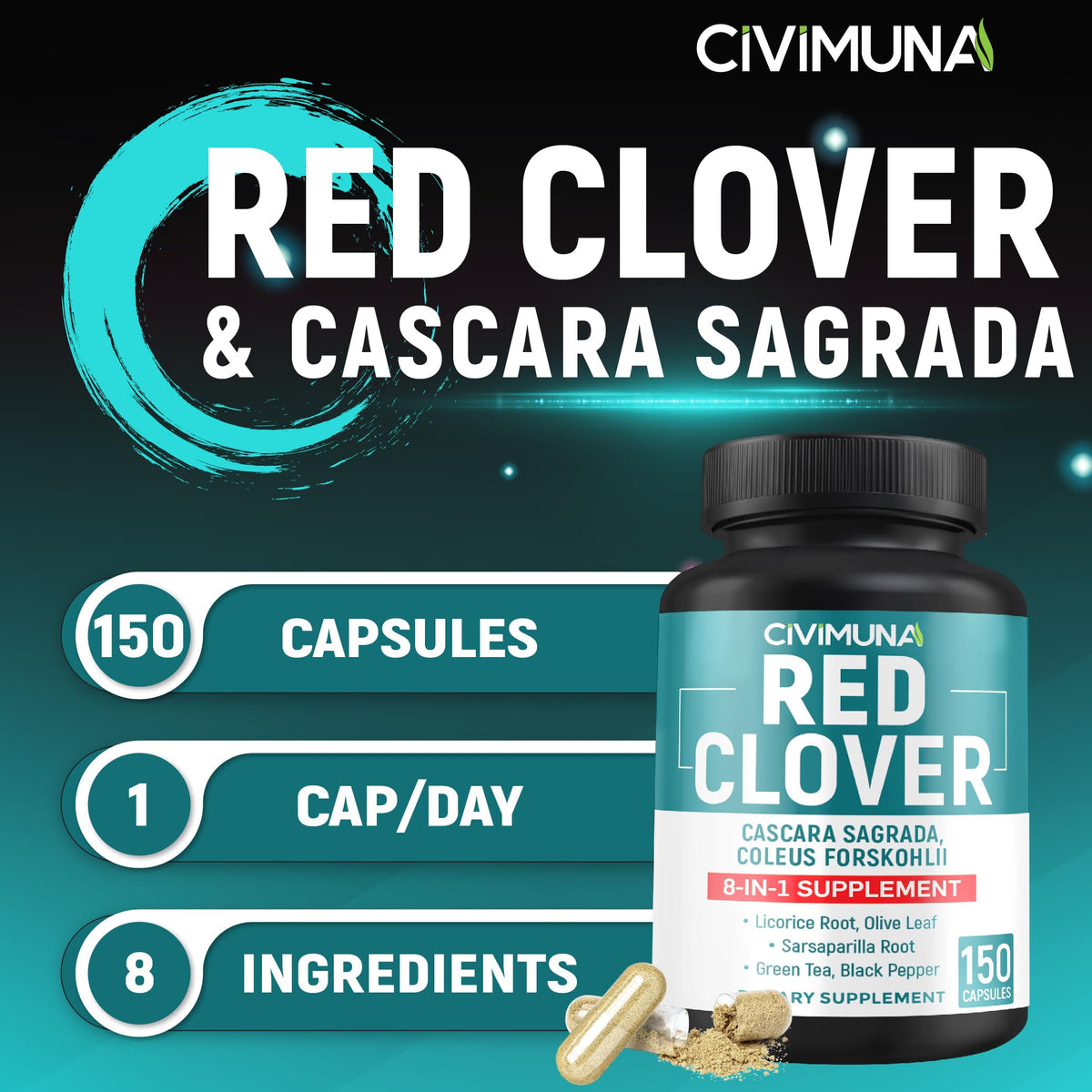 CIVIMUNA Red Clover Extract Capsules - 150 Vegetarian Capsules - image 2