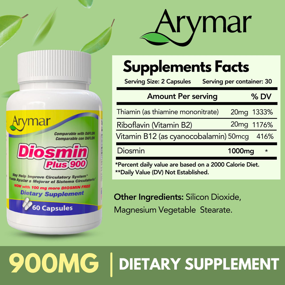 Arymar Diosmin Plus 900 Circulatory Support - 60 Capsules - image 5