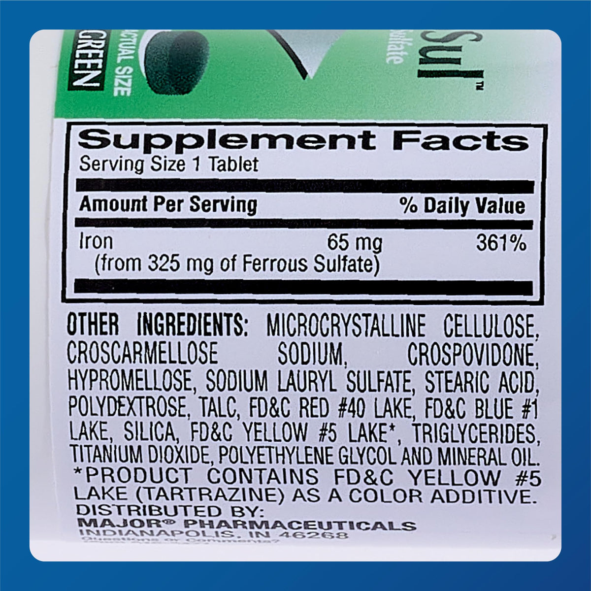 MAJOR Ferosul Ferrous Sulfate 325 mg Iron - 100 Tablets - image 5