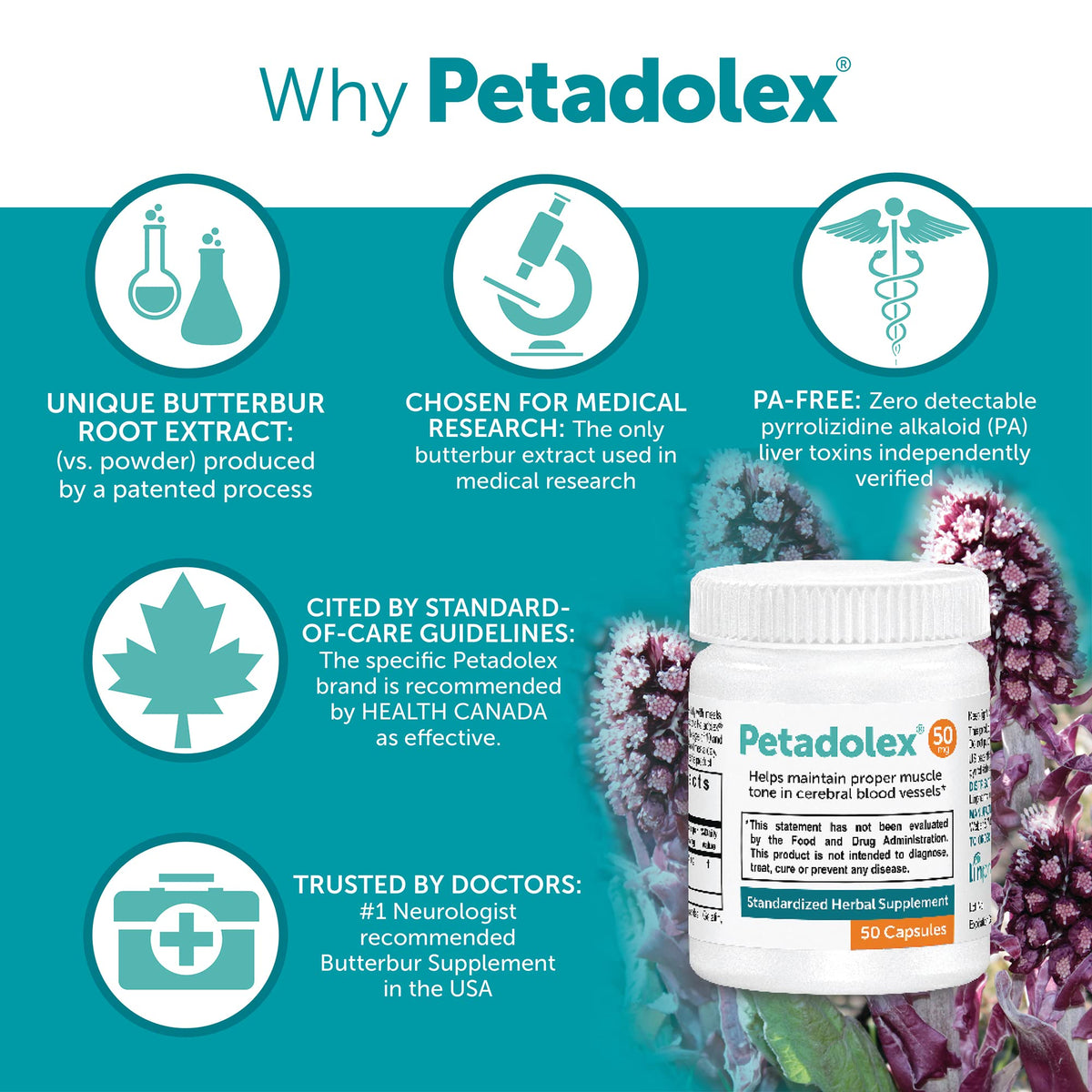Petadolex Butterbur Extract 50mg PA-Free - 50 Capsules - image 4