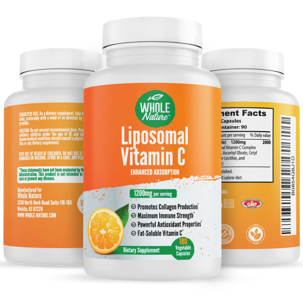 Whole Nature Liposomal Vitamin C Supplement Pills 1200 mg - High