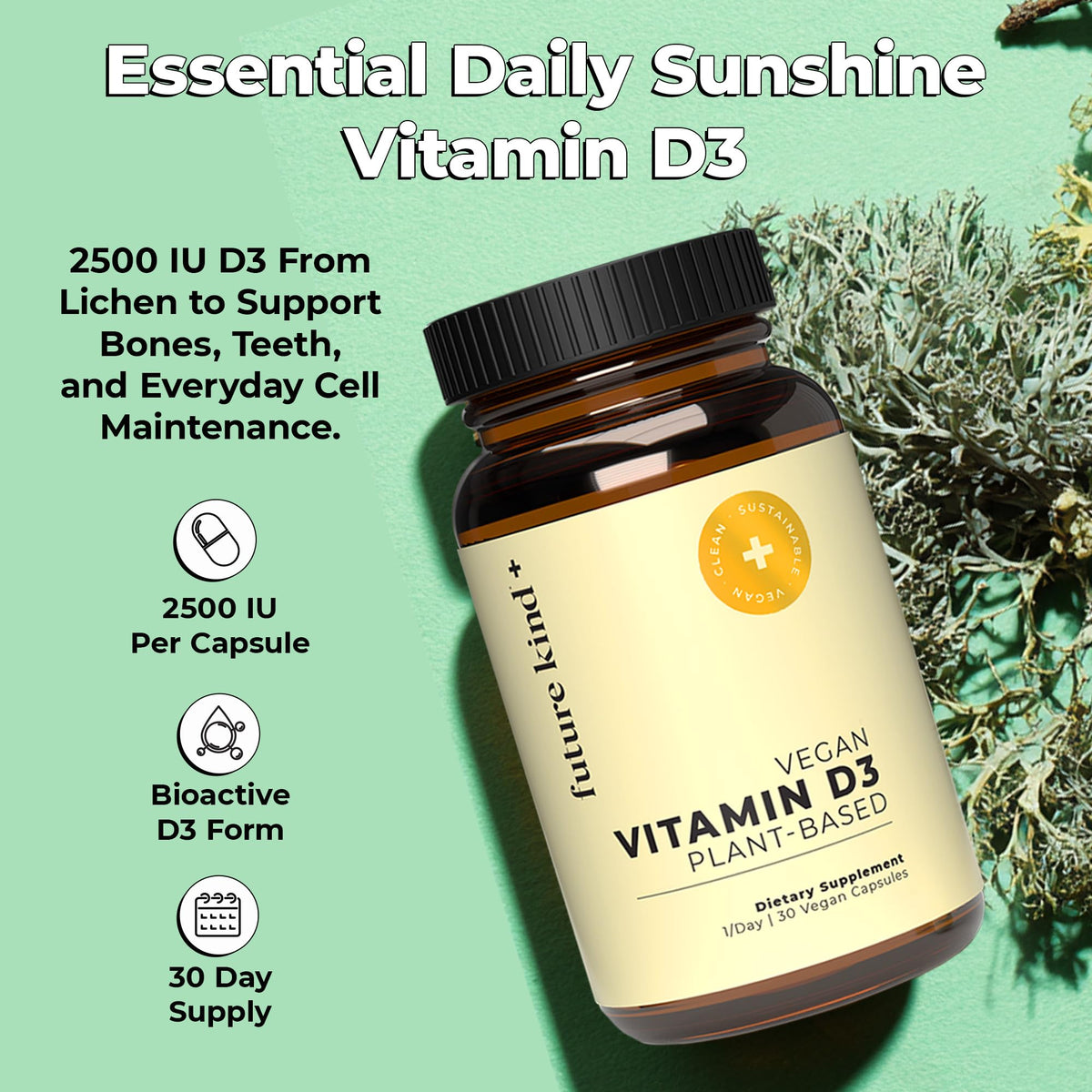 Future Kind Vegan Vitamin D3 2500 IU Bone & Muscle Support - 30 Capsules - image 2