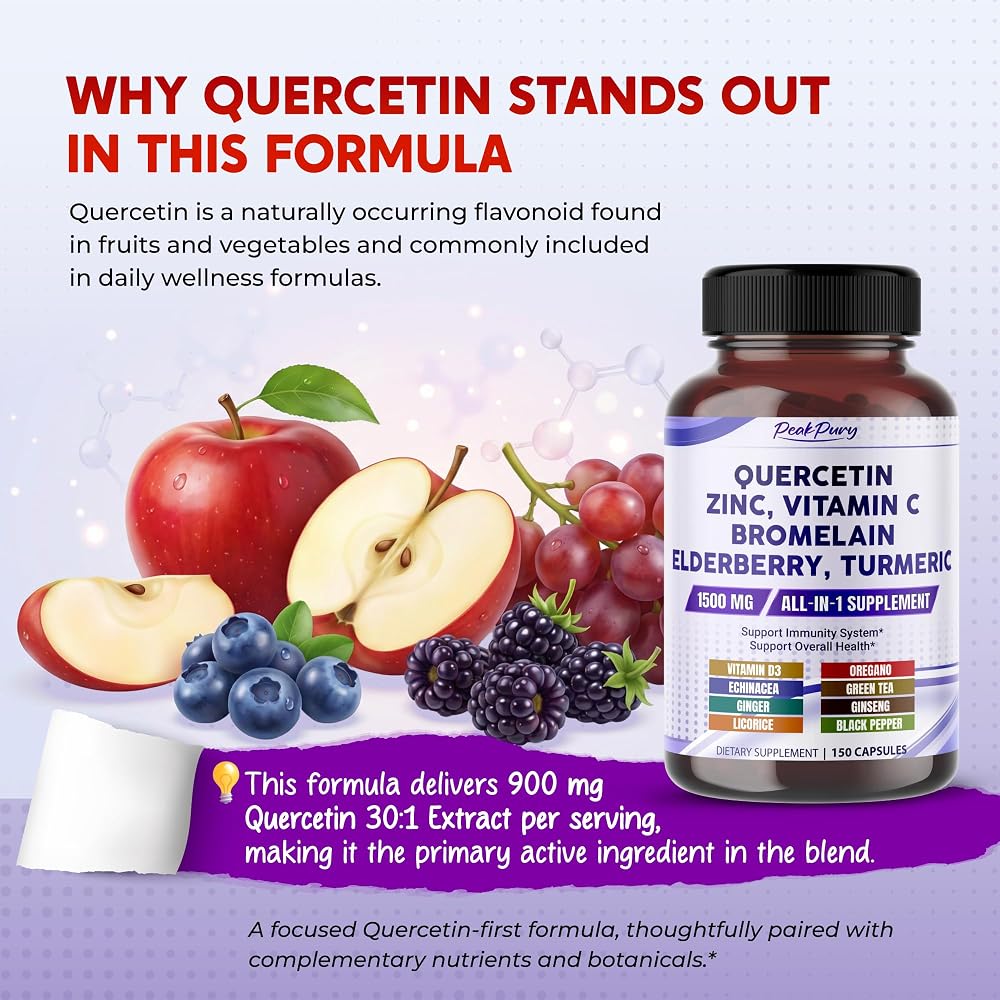 PeakPury Quercetin 14-in-1 Formula with Zinc & Elderberry - 150 Capsules - image 3