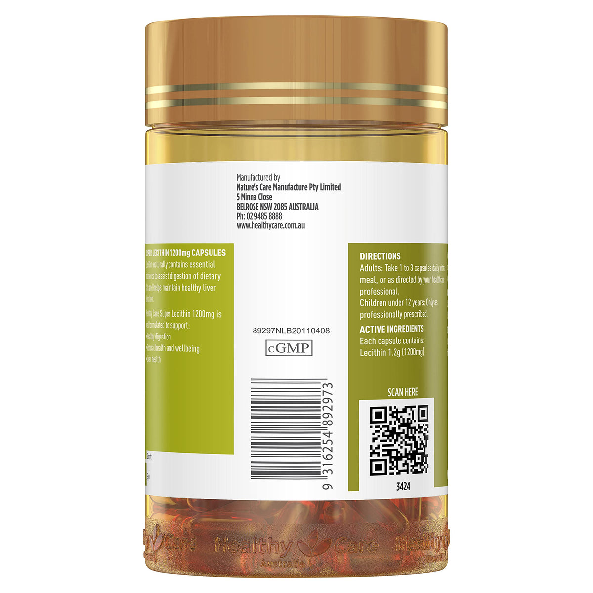 Healthy Care Lecithin 1200mg - 100 Capsules - image 2