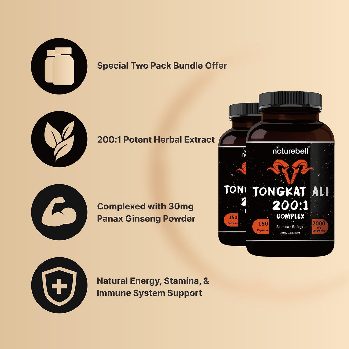NatureBell Tongkat Ali 200:1 Extract for Energy & Stamina - 300 Capsules - image 4