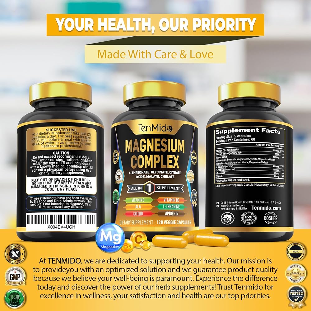 Tenmido Magnesium Complex Supplement - 120 Capsules - image 7