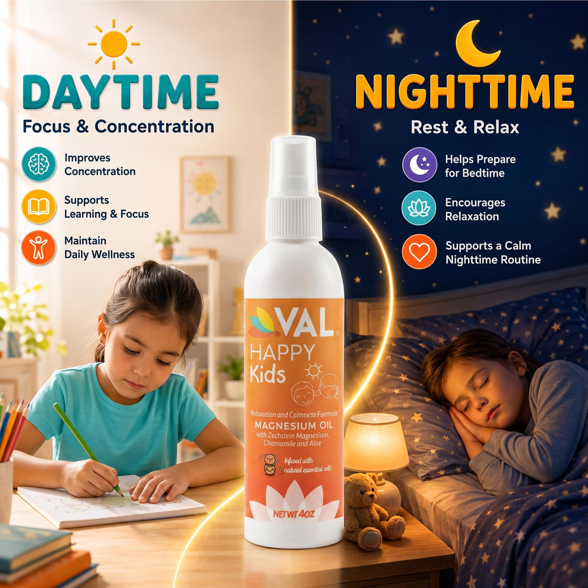 VAL Kids Magnesium Oil Spray Bedtime Calm & Mood Support - 4oz - image 3