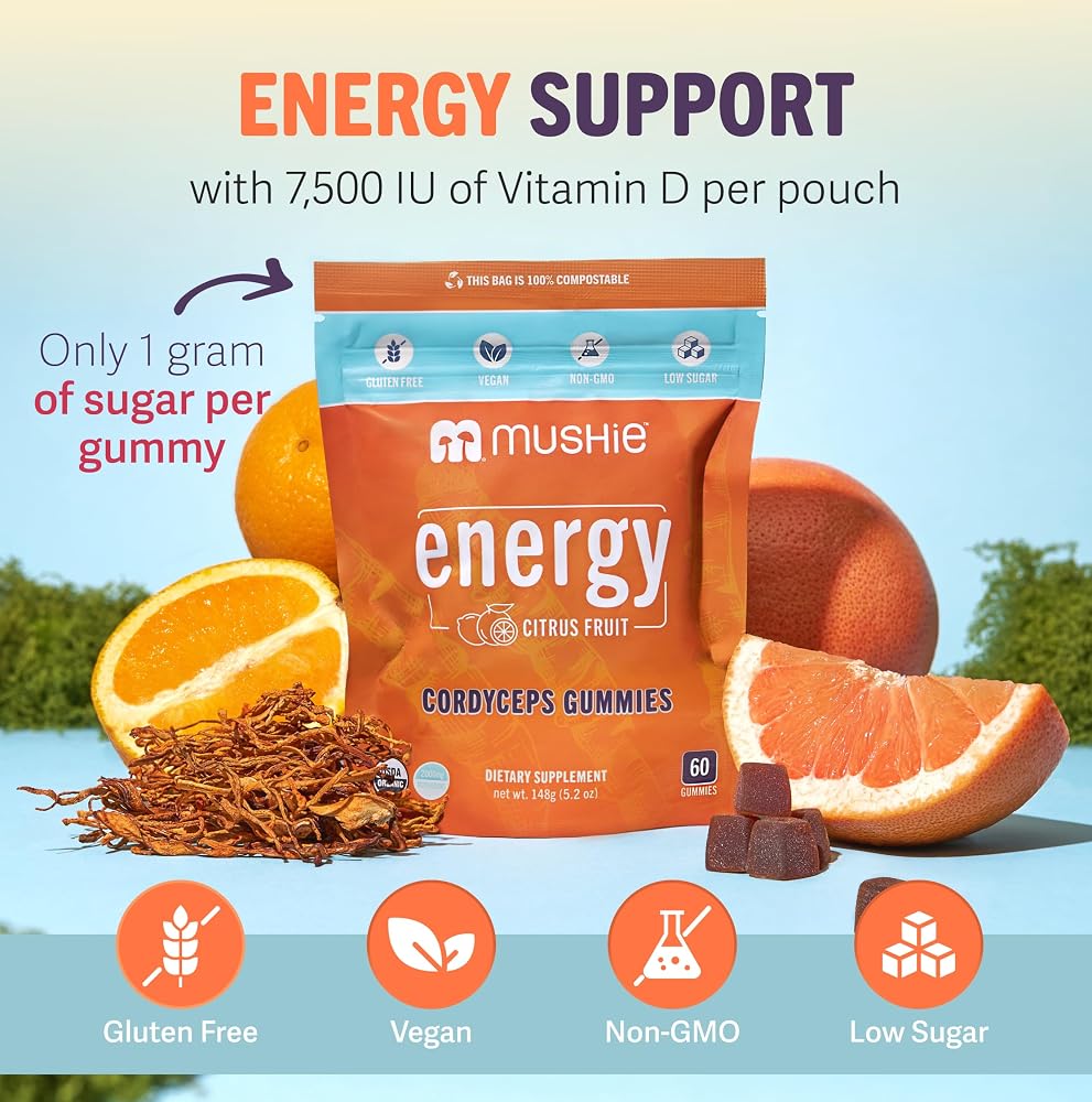 Mushie Cordyceps Mushroom Gummies 2000mg Energy Support - 60 Count - image 3
