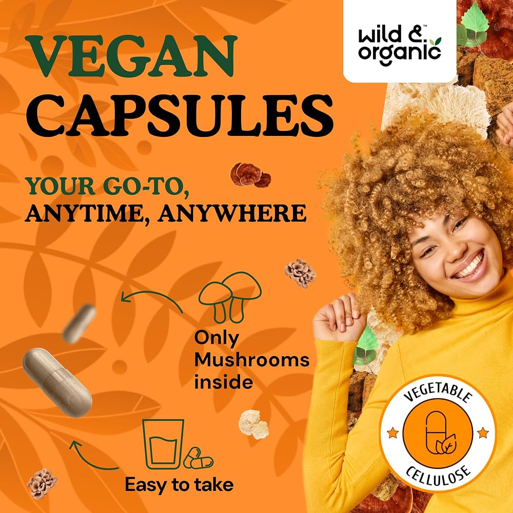 Wild & Organic Immune Mushroom Blend Capsules - 8 Mushroom Complex