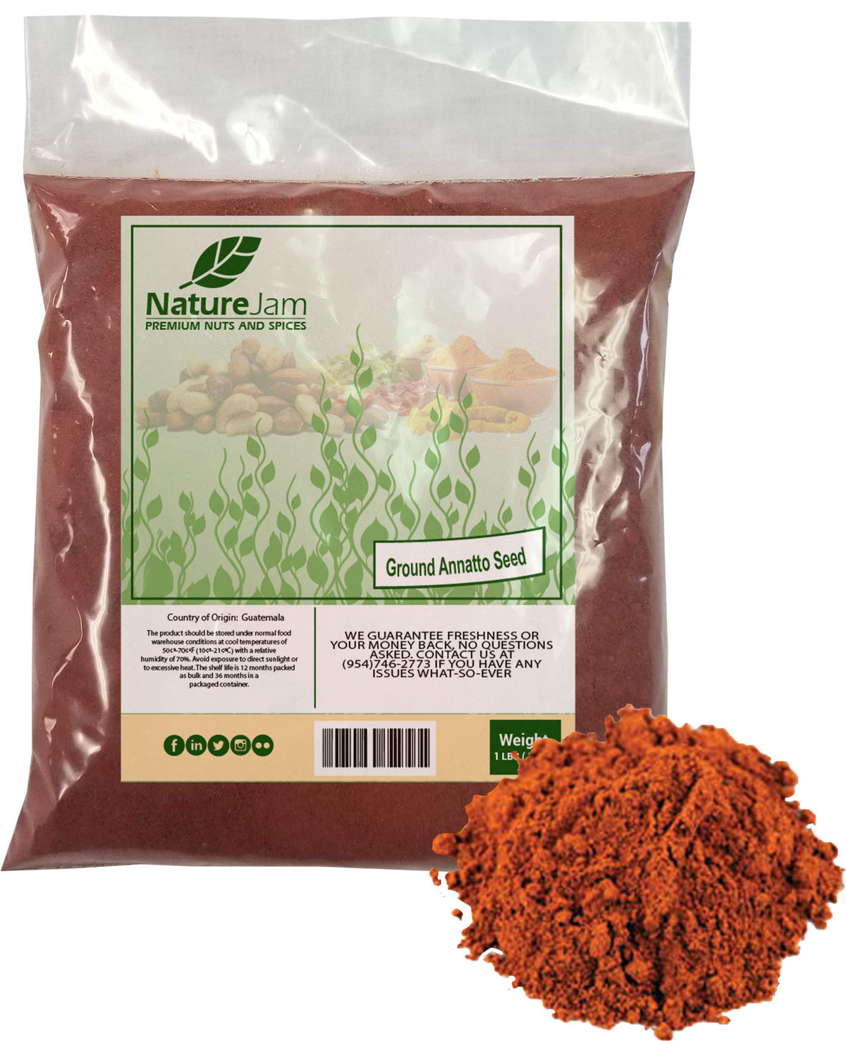 Naturejam Ground Annatto Seed Powder Vitamin E - 1 Pound