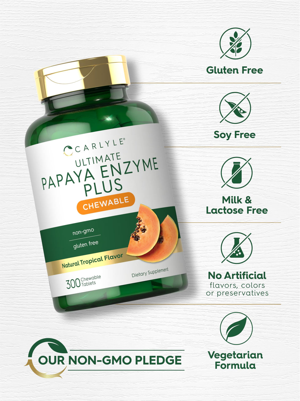 Carlyle Papaya Enzyme Chewable Tablets - 300 Count - image 5