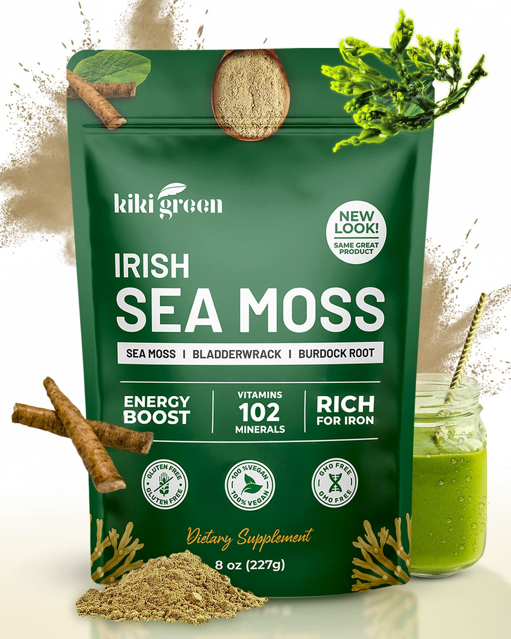 KIKI Green Irish Sea Moss Powder Immune Support - 8 Oz