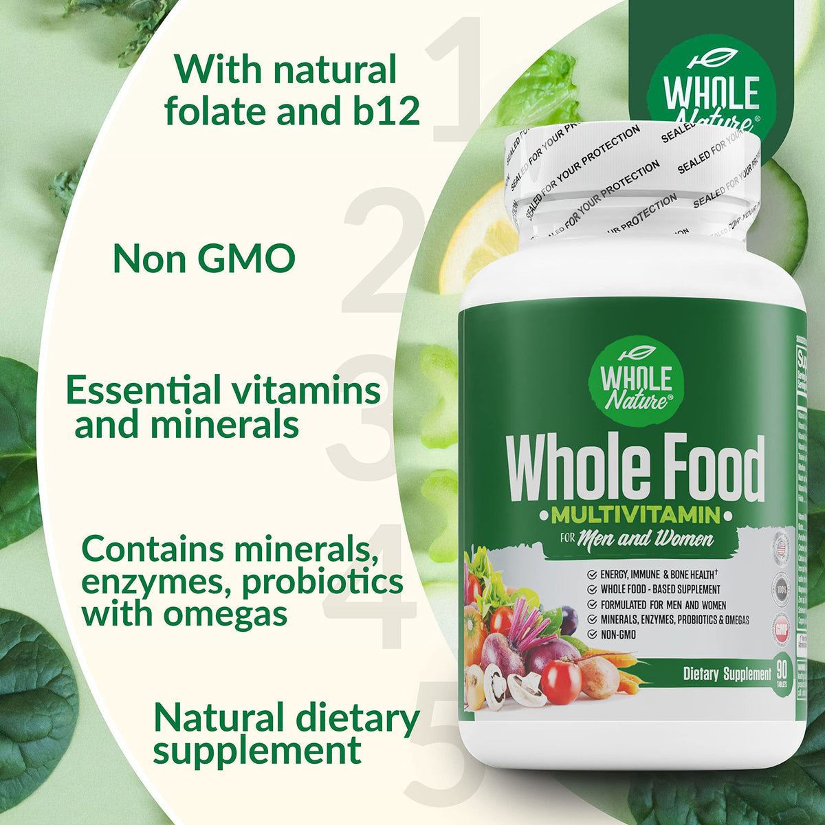 Whole Nature Whole Food Multivitamin for Men and Women - 90 Capsules - image 2