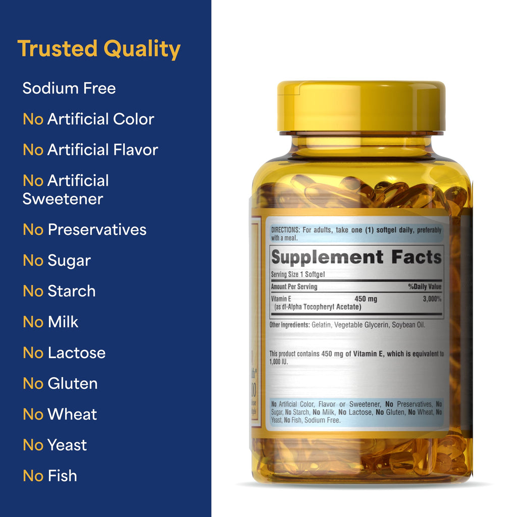 Puritan's Pride Vitamin E 450mg (10,000 IU) - 200 Softgels - image 6
