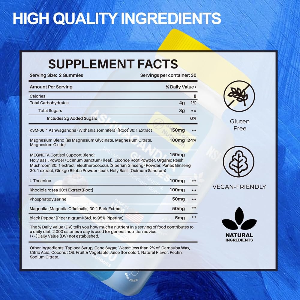 MEGNETA Ashwagandha Gummies Blueberry Flavor - 60 Gummies - image 2
