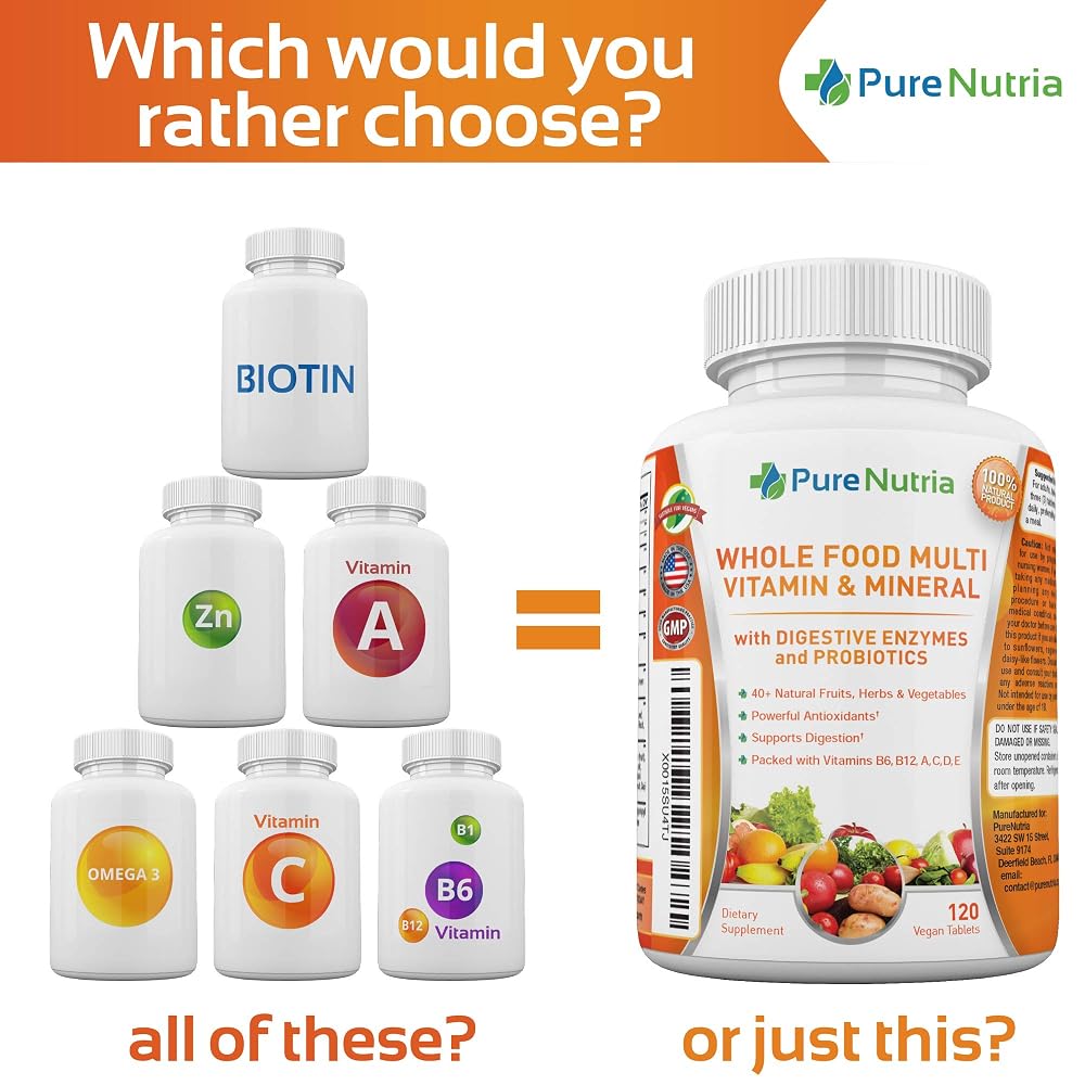 PureNutria Whole Food Multivitamin with Probiotic Enzymes - 120 Caplets - image 3
