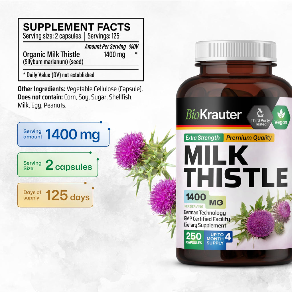 BIO KRAUTER Milk Thistle Supplement for Liver Support - 250 Capsules - image 3