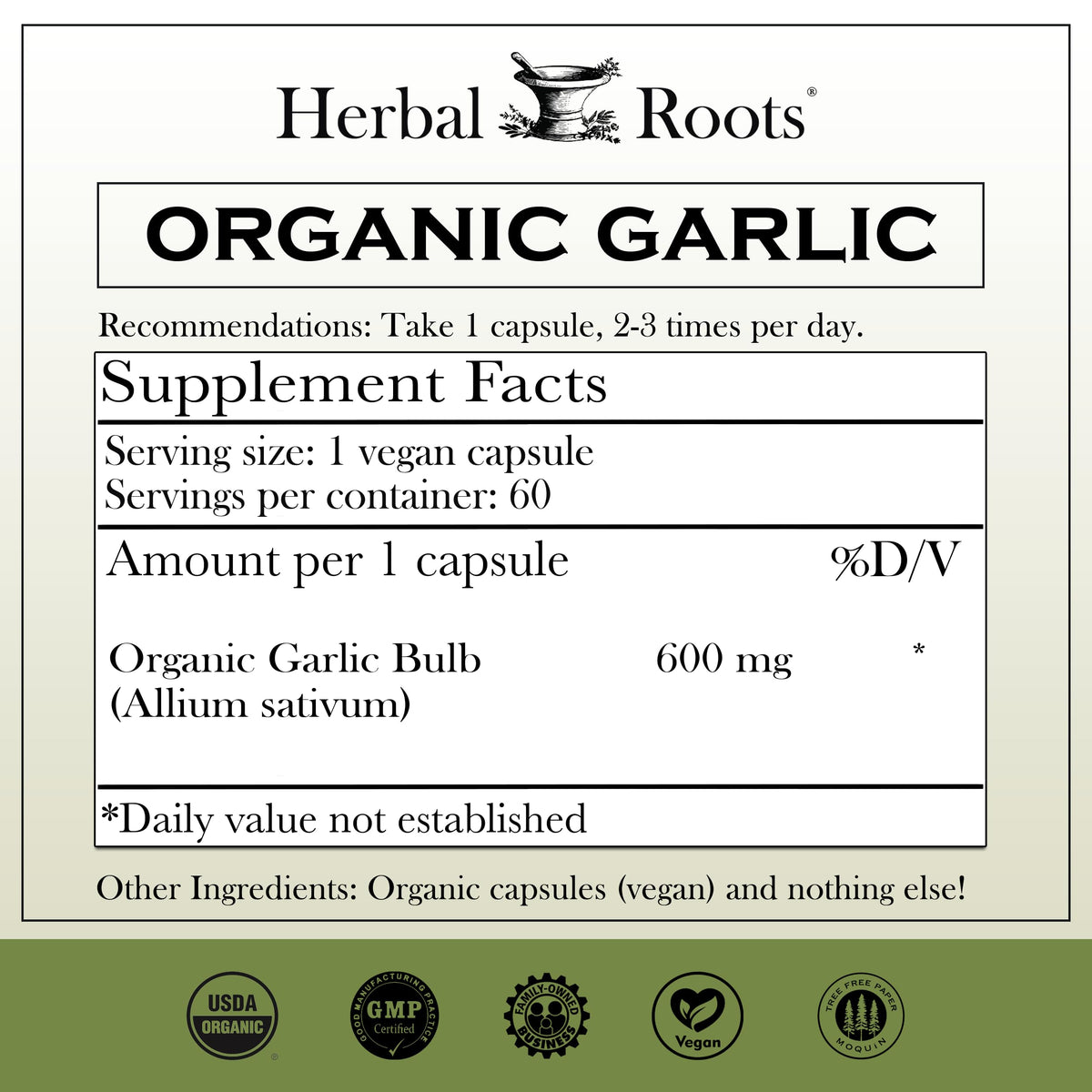 Herbal Roots Organic Garlic Pills Immune Support - 60 Vegan Capsules - image 2