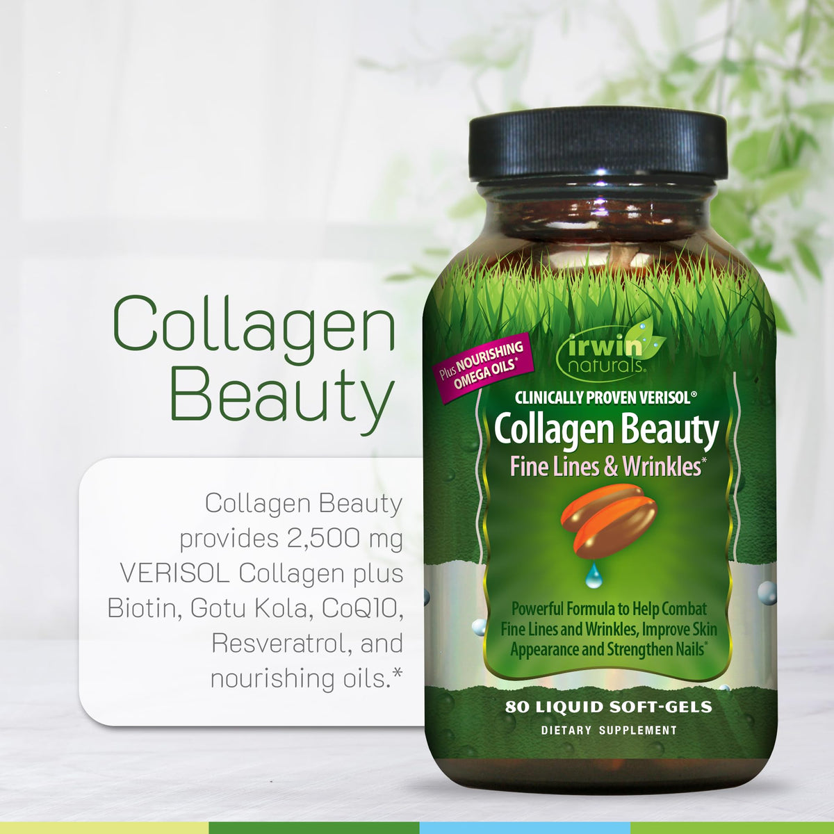 Irwin Naturals Collagen Beauty Supplement Hair Skin Nails - 80 Softgels - image 5