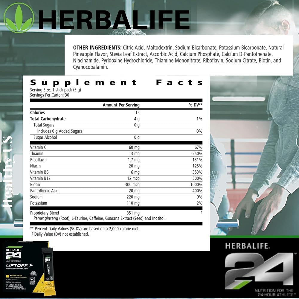 Herbalife24 Liftoff Pineapple Push Energy Supplement - 30 Stick Packs - image 3