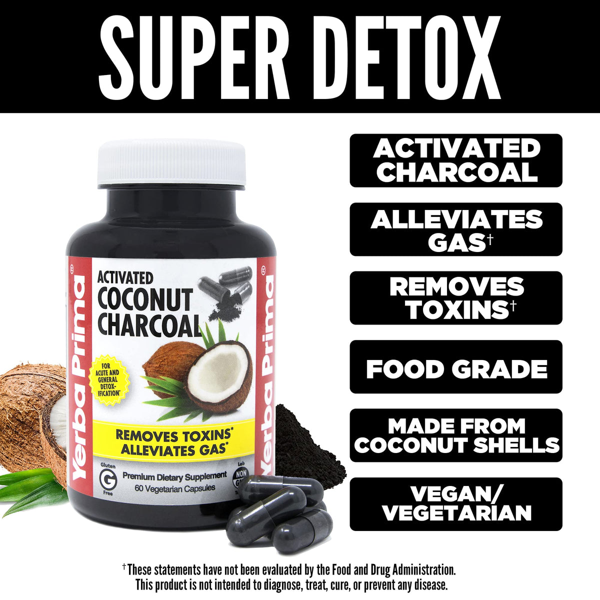 Yerba Prima Activated Coconut Charcoal - 60 Vegetarian Capsules - image 6