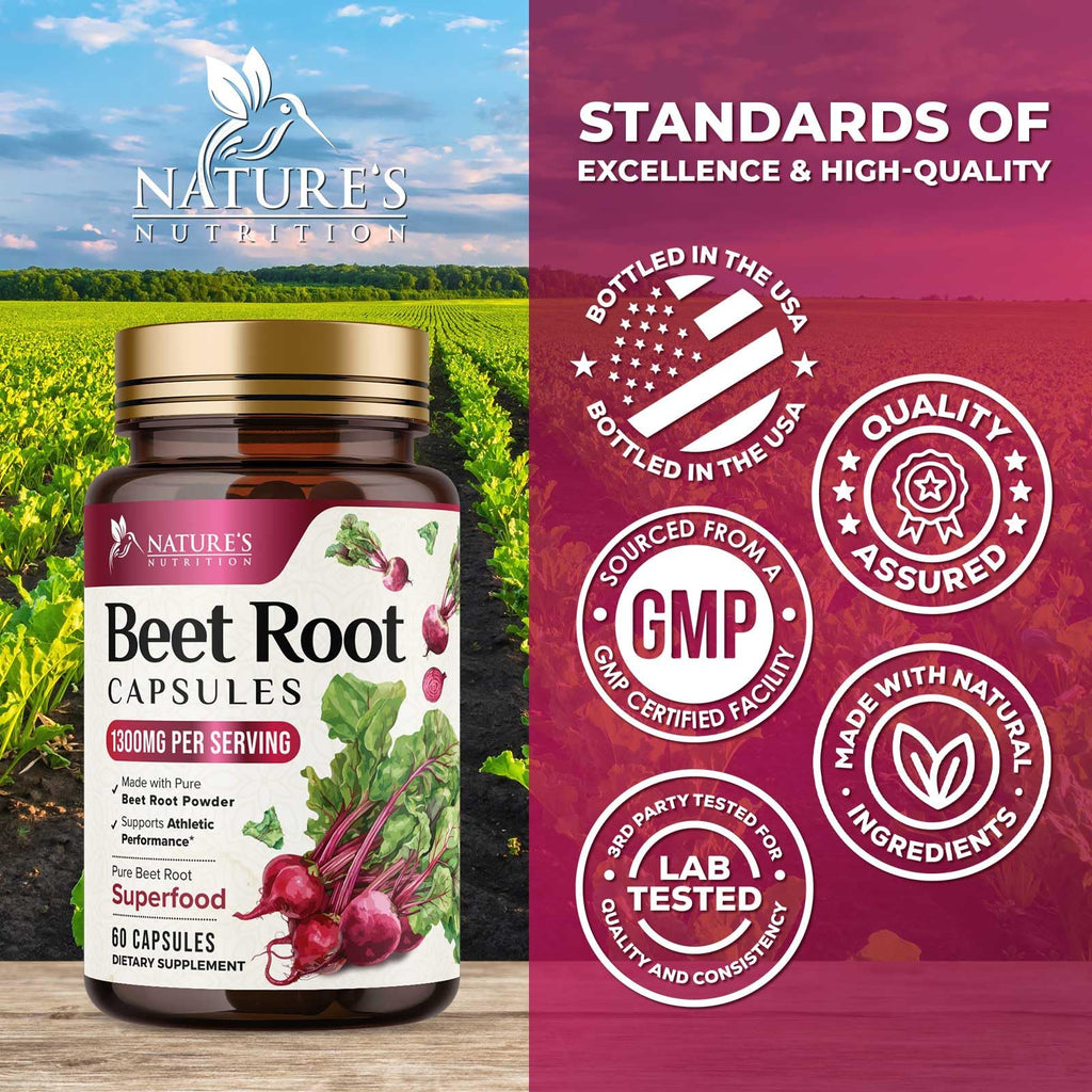 Nature's Nutrition Organic Beet Root Capsules - 1300mg Extra Strength