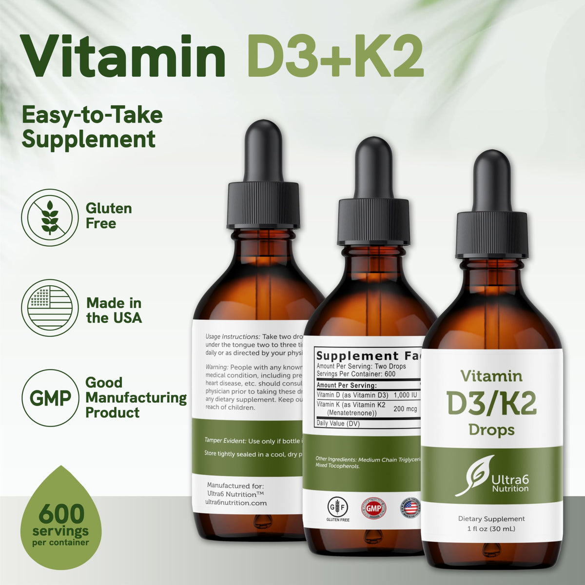 Ultra6 Nutrition Vitamin D3 and K2 Drops Liquid - 30 ml - image 5