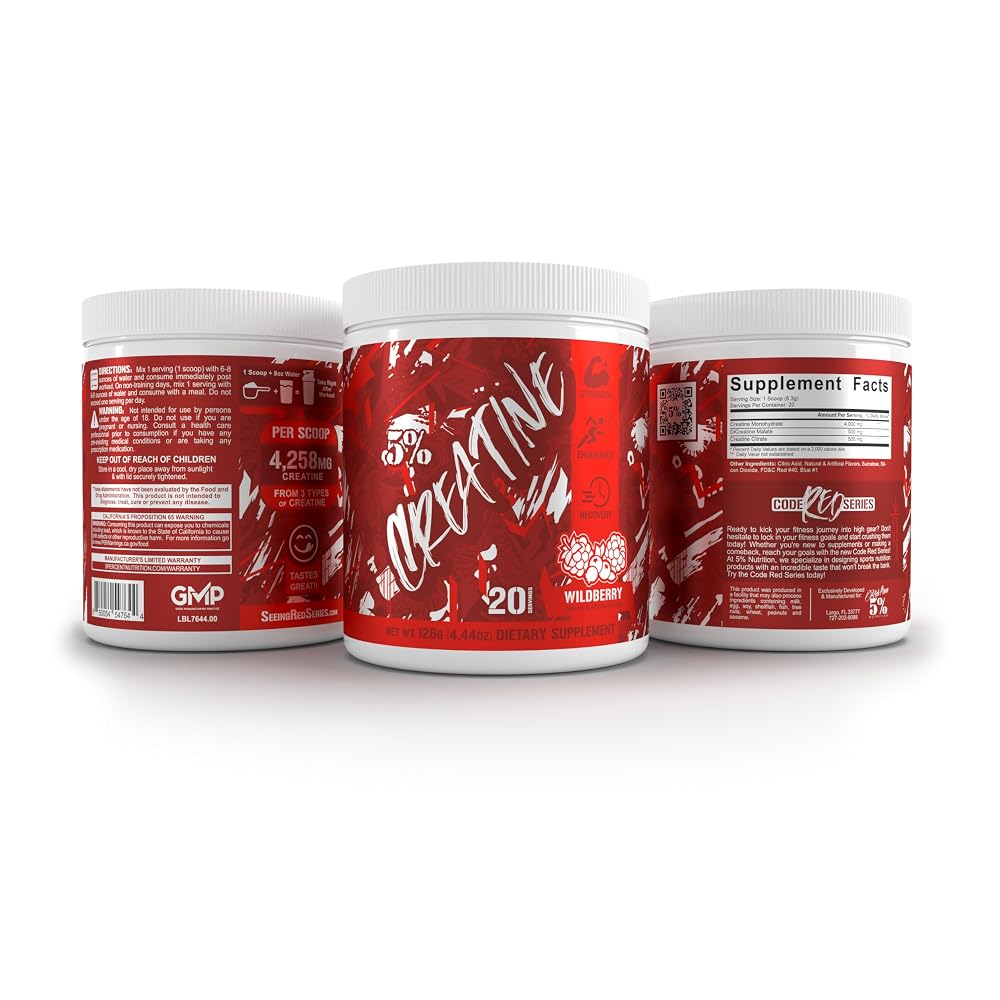 5% Nutrition Code Red Flavored Micronized Creatine Powder