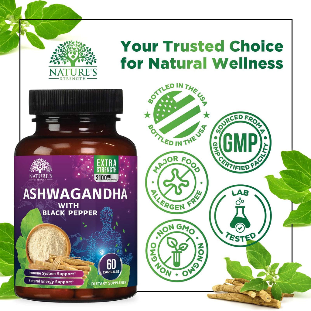 Nature's Strength Ashwagandha Supplements 1100mg - High-Absorption