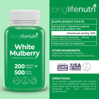 LongLifeNutri White Mulberry Leaf Extract 500mg - 200 Vegetarian Capsules - image 2