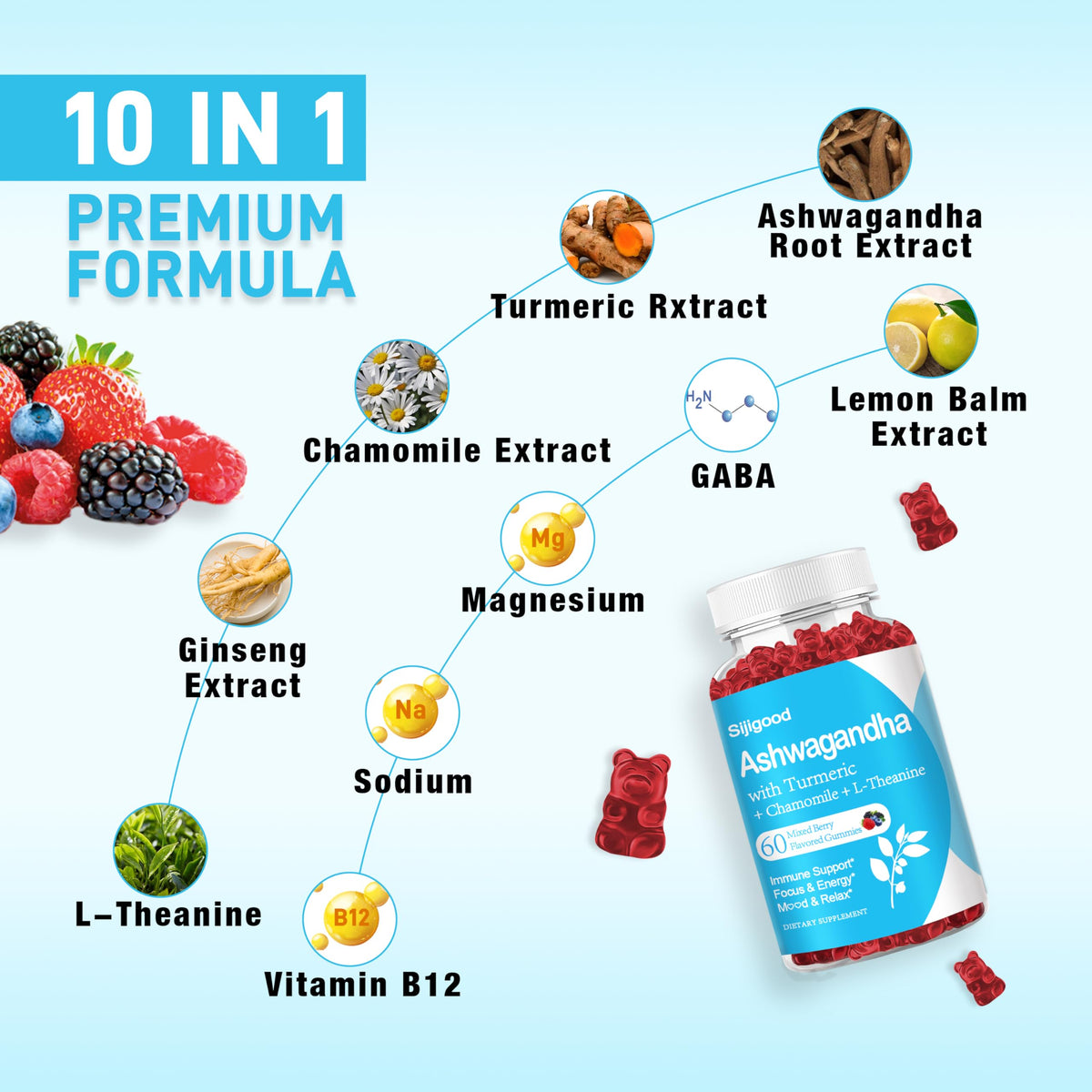 Sijigood Ashwagandha Gummies with L-theanine - 60 Gummies - image 3