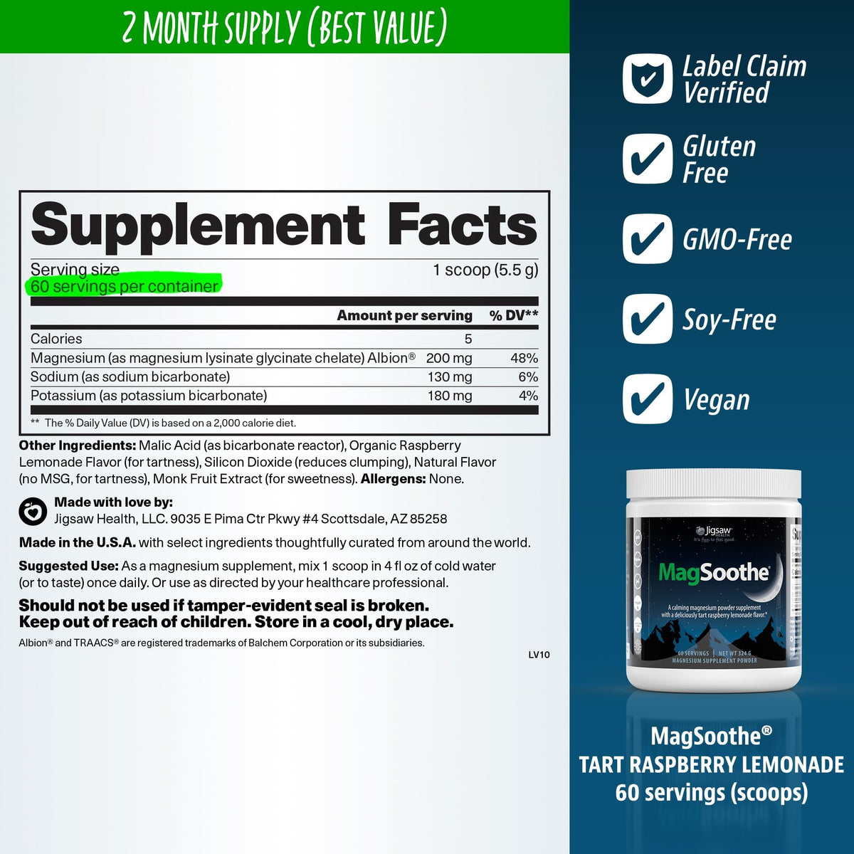 Jigsaw Health MagSoothe Magnesium Glycinate Powder - 60 Servings - image 2