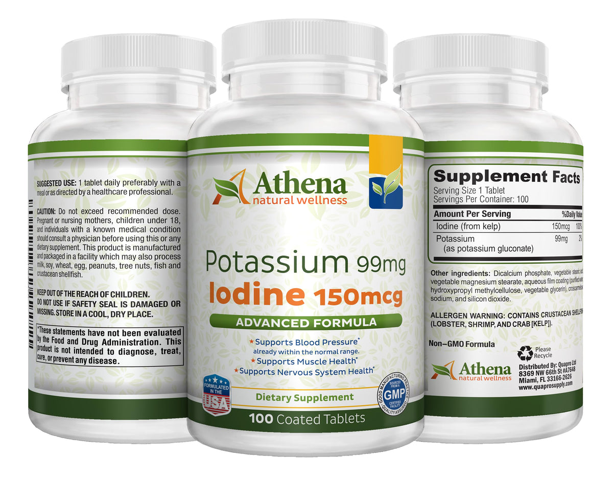 Athena Natural Wellness Potassium 99mg with Iodine Supplement - 100 Tablets - image 4