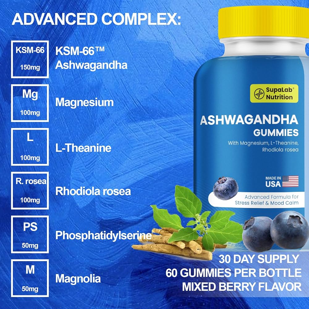 MEGNETA Ashwagandha Gummies Blueberry Flavor - 60 Gummies - image 3