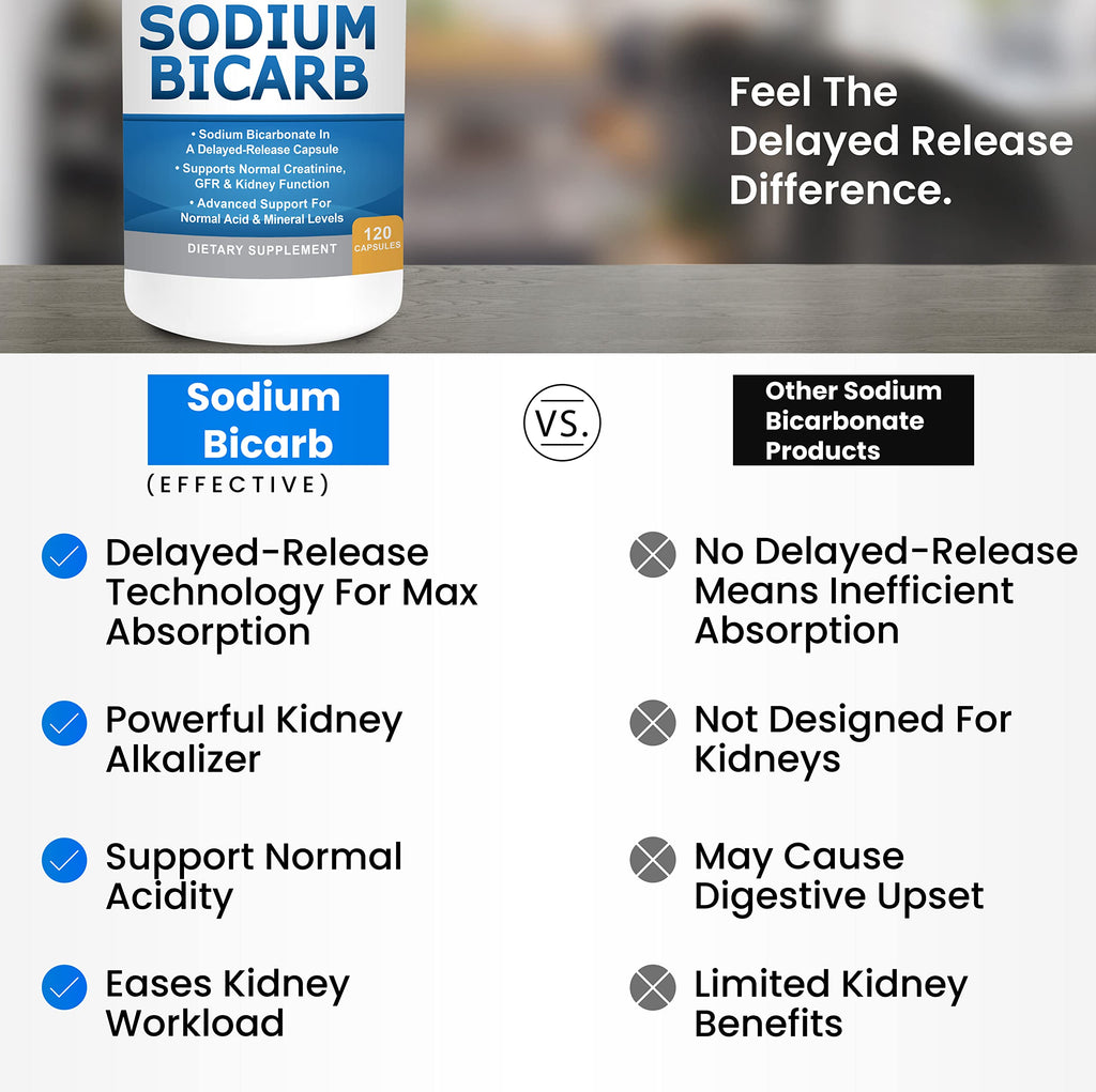 Kidney Restore Sodium Bicarbonate 650mg Delayed Release - 120 Capsules - image 4