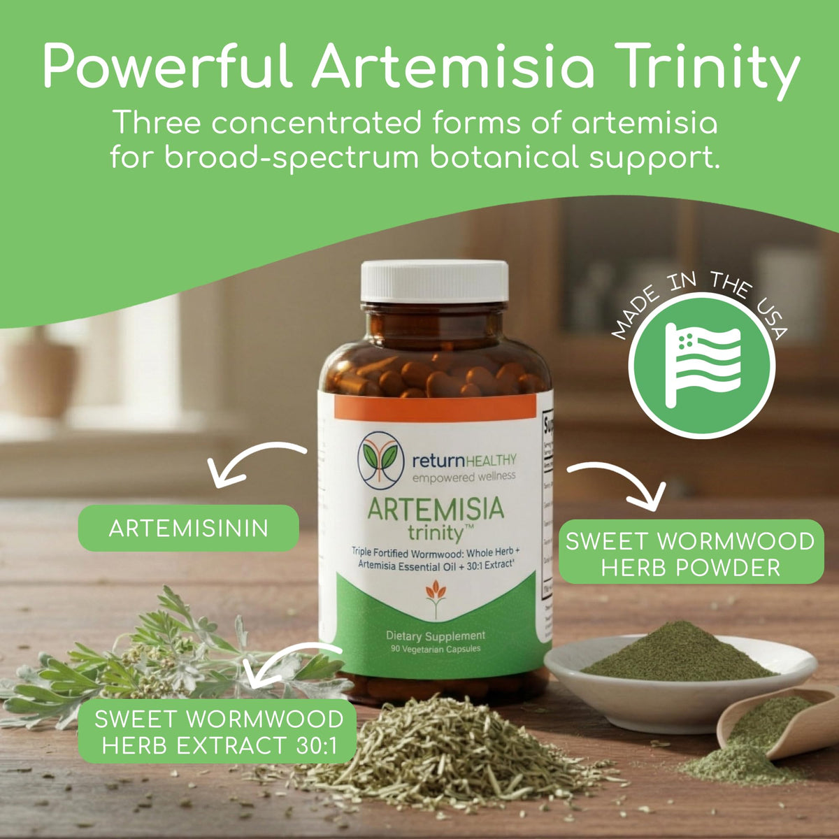 Return Healthy Artemisia Trinity 125mg Sweet Wormwood - 90 Capsules - image 2