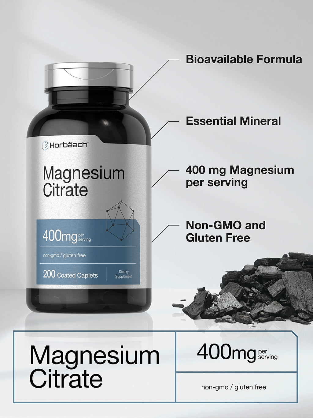 Horbäach Magnesium Citrate 400mg - 200 Caplets - image 3