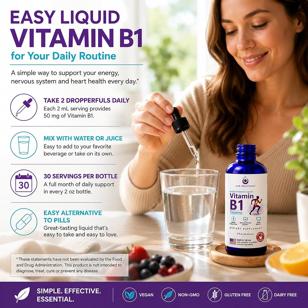 Life Solutions Vitamin B1 Thiamine HCl Liquid Drops - 2 oz - image 4