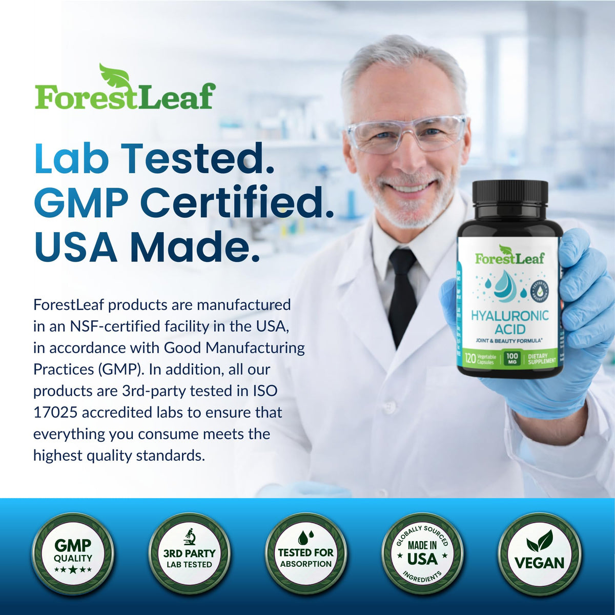 ForestLeaf Hyaluronic Acid 100mg with Vitamin C - 120 Capsules - image 6