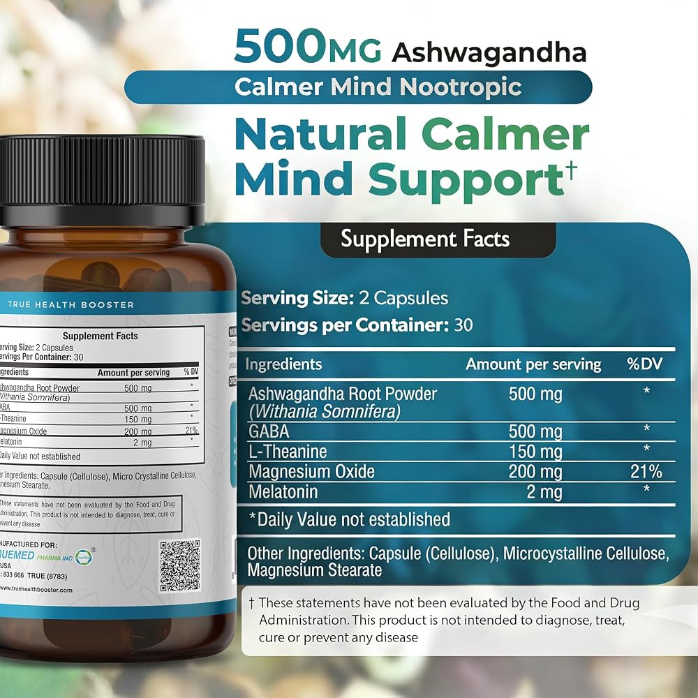 TRUEMED Calmer Mind Nootropic for Sleep & Relaxation - 60 Capsules - image 6