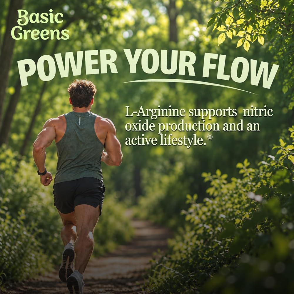 BASIC GREENS L Arginine 3000mg Nitric Oxide Supplement Vegan Capsules