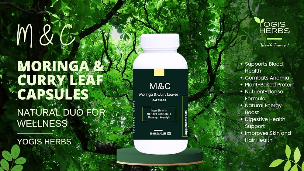 YOGIS HERBS Moringa & Curry Leaf Capsules Energy Support - 90 Vegan Capsules - image 4