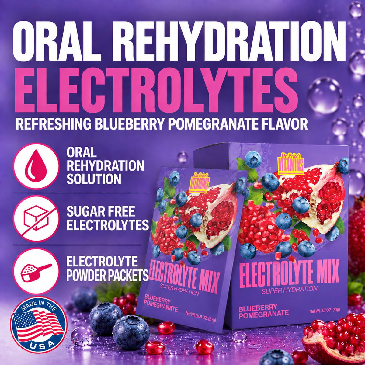 Dr. Price's Electrolytes Powder Blueberry Pomegranate - 30 Packets - image 2