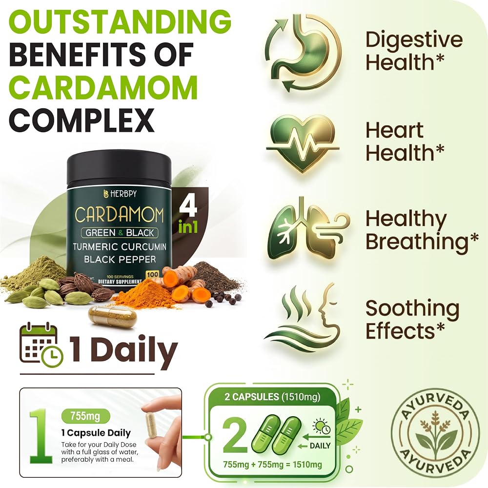 Herbpy 4in1 Cardamom Powder Capsules - 100 Count - image 3