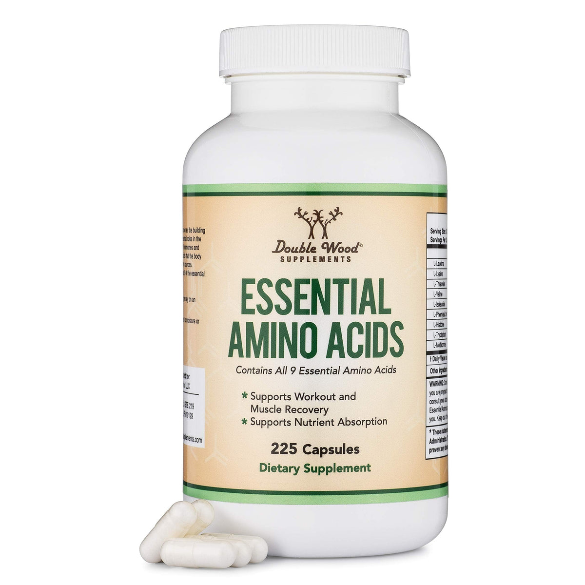 Double Wood Supplements EAA Capsules All 9 Essential Amino Acids - 225 Count