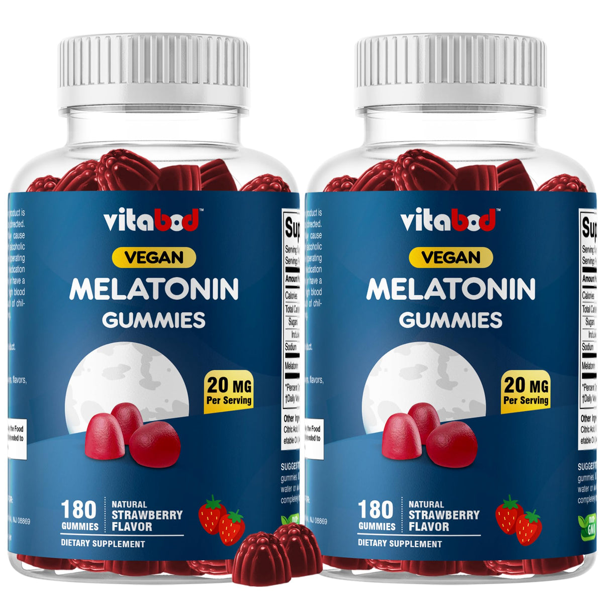 Vitabod Melatonin 20mg Gummies - 180 Count - Drug Free - Natural